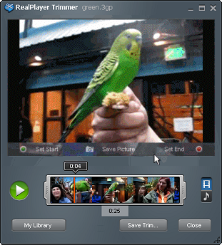 RealPlayer Trimmer with video loaded