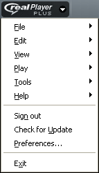 RealPlayer menus