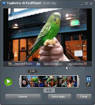 Taglierina di RealPlayer con un video caricato