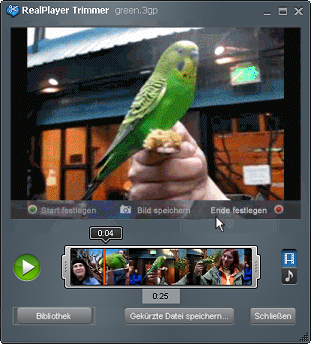 RealPlayer Tool zum Kürzen mit geladenem Video