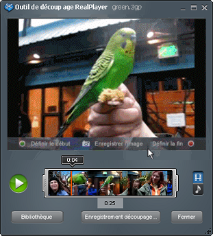 Outil de découpage RealPlayer avec vidéo chargée